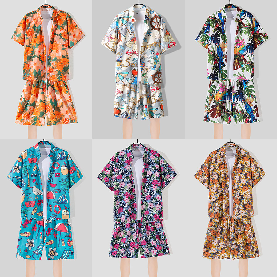 2026 New Men's Short-Sleeve Shirt Set - Amazon Hot Selling Beachwear Hawaiian Casual Men's Floral Shirt