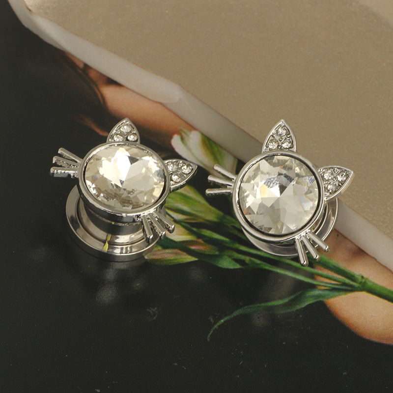 Cross-border Stainless Steel Cat Head Piercing Ear Hole Tool Punk Crystal Earrings detail image 12