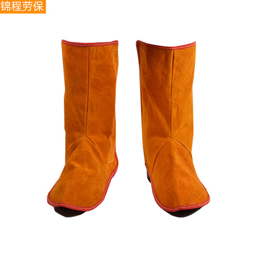 Long welding foot cover, adjustable welding protective foot cover for mechanics, heat-insulating and anti-scalding leather welding foot cover