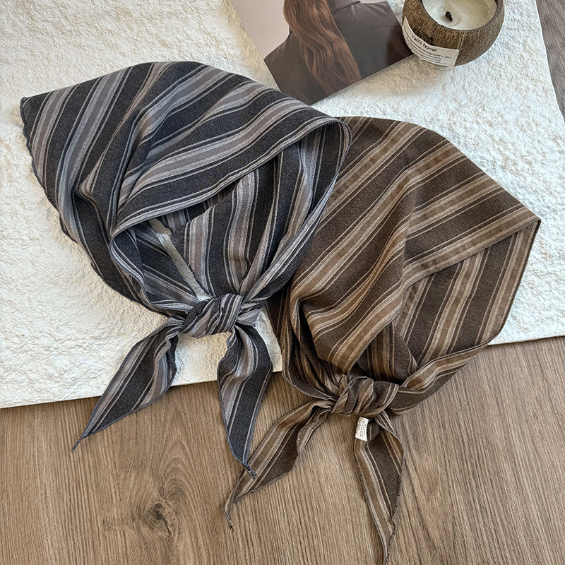 Bufanda de lino de algodón a rayas clásico retro simple japonés, bufanda de cuello informal, bufanda pequeña, diadema pequeña, diadema, mujer de doble uso