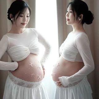 影楼新款孕妈咪居家温馨甜美清新春季艺术简约大肚照写真摄影服装
