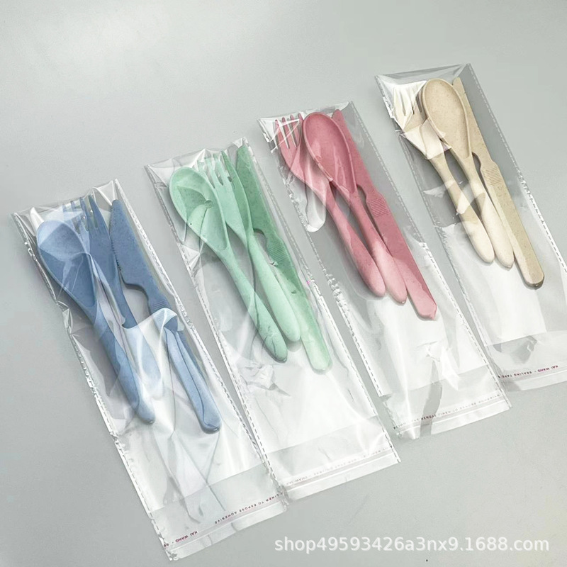 Wheat Straw Spoon Fork Knife Three-piece Set Wheat Tableware suit Plastic Spoon Fork Knife Portable Tableware