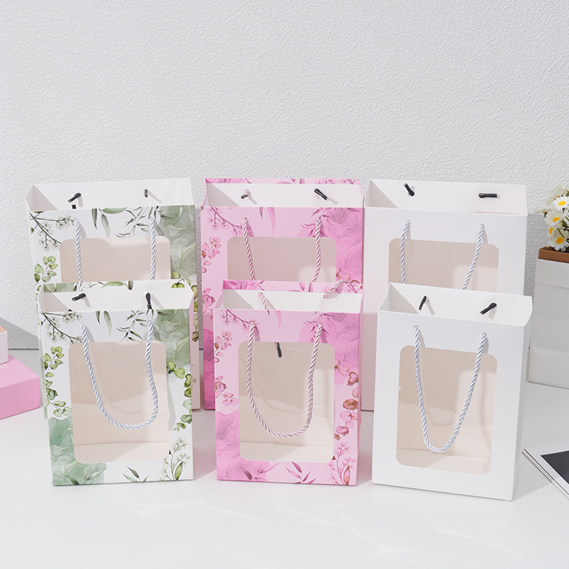 透明橱窗手提袋教师节鲜花包装袋展销会礼品袋伴手玩偶开窗礼品袋