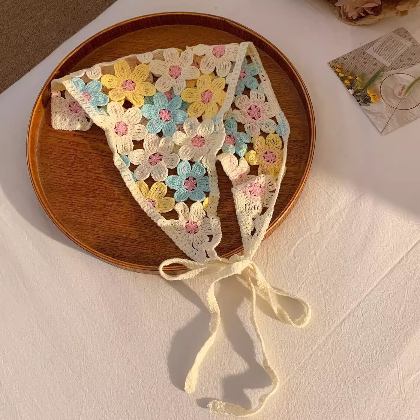 2026 nuevo pañuelo de encaje francés para mujeres tocado de triángulo de verano pastoral tocado de cabello triángulo blanco