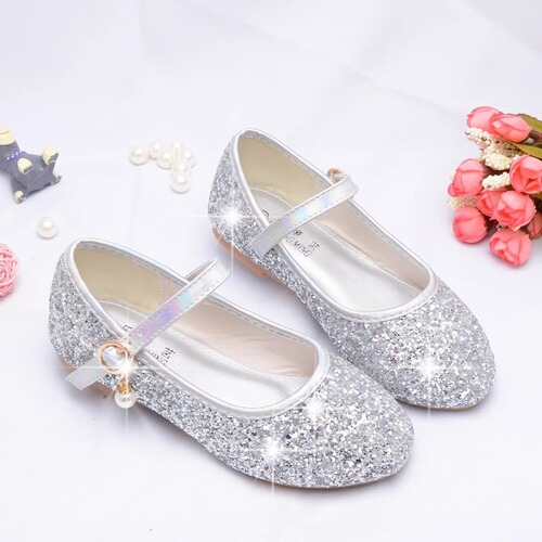 Children's Shoes Crystal Shoes Little Girl Silver Princess Performance Shoes Primary School Soft Sole Single Shoes Girls' New Small Leather Shoes