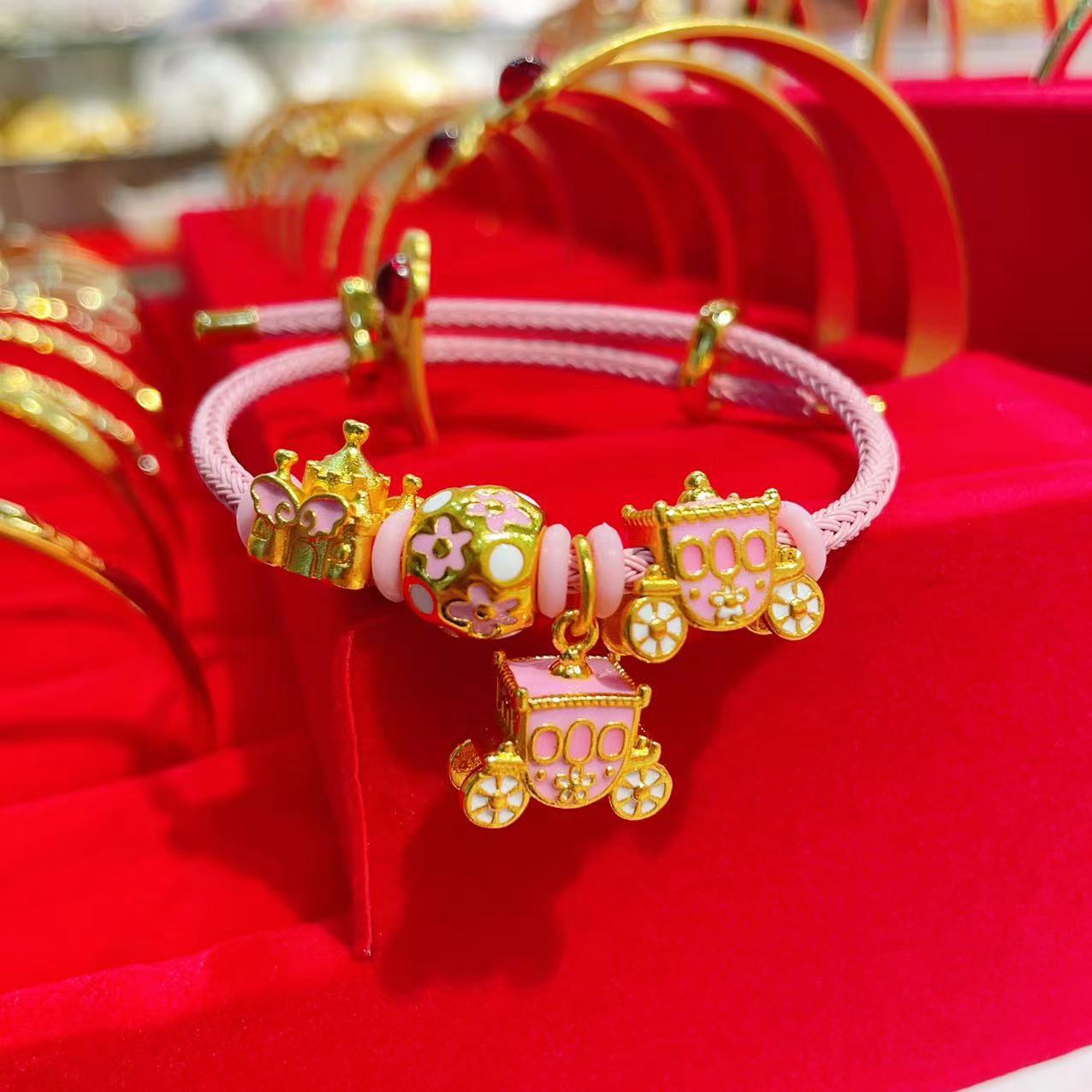 Pink Wings Castle Pumpkin Carriage Bead Pendant Bracelet Necklace Bead Accessories DIY Accessories