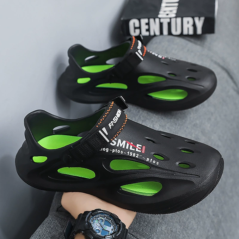 Мужские летние сандалии-клоги из кокоса, пляжная обувь, спортивные сандалии, универсальная модель, полупришитые, с отверстиями для вентиляции.