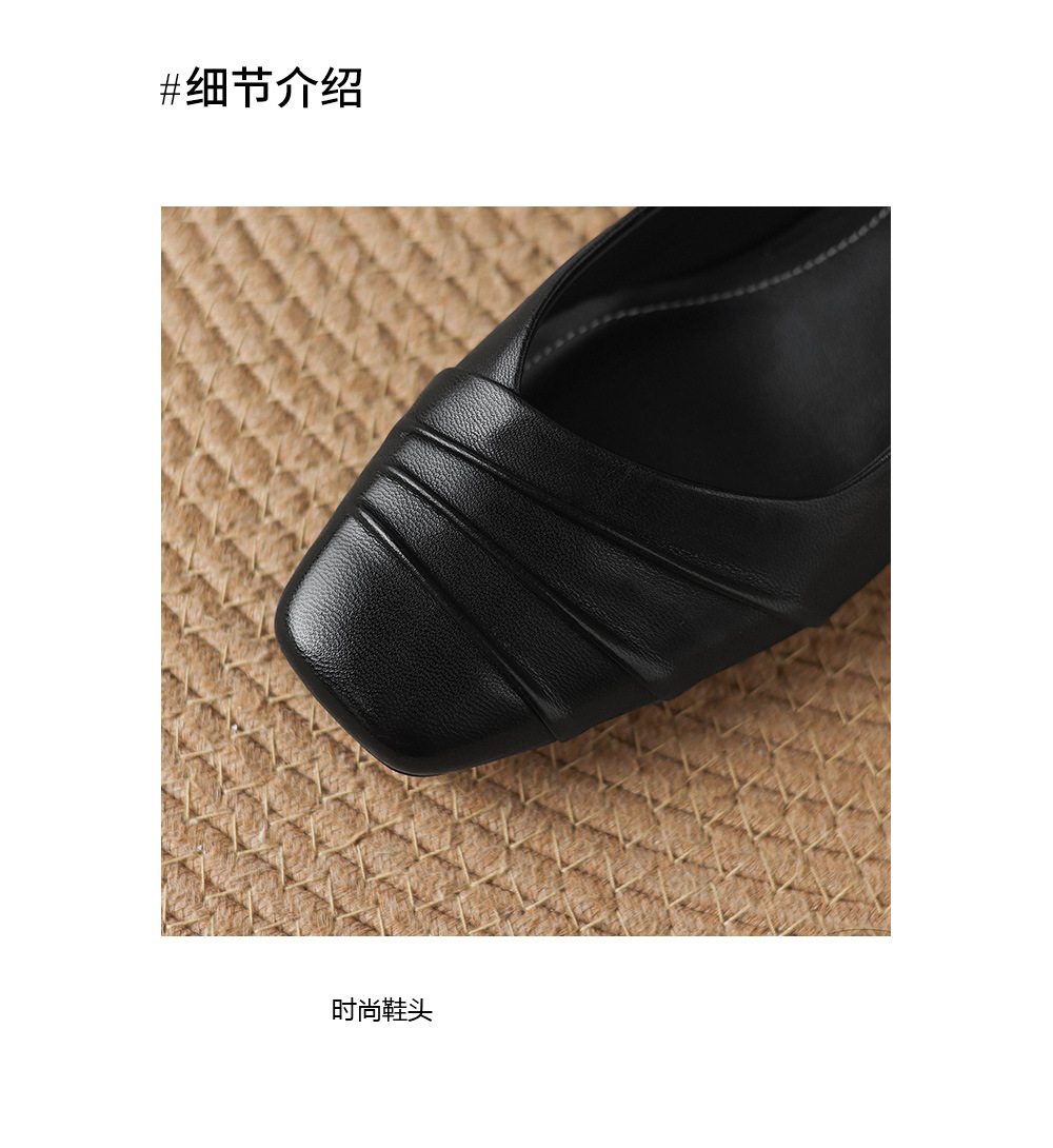 Giày cao gót nữ da cừu mũi vuông gót thấp 3 cm, kiểu dáng nếp gấp thanh lịch — đen chi tiết 9