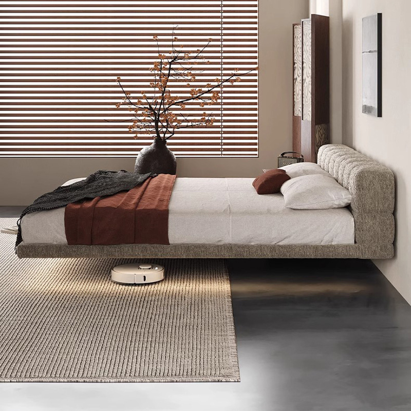 Cama de puff, cama de suspensión de viento crema, cama principal, cama de tela de nieve moderna y simple, cama de tela de envoltura suave, cama doble 1.8