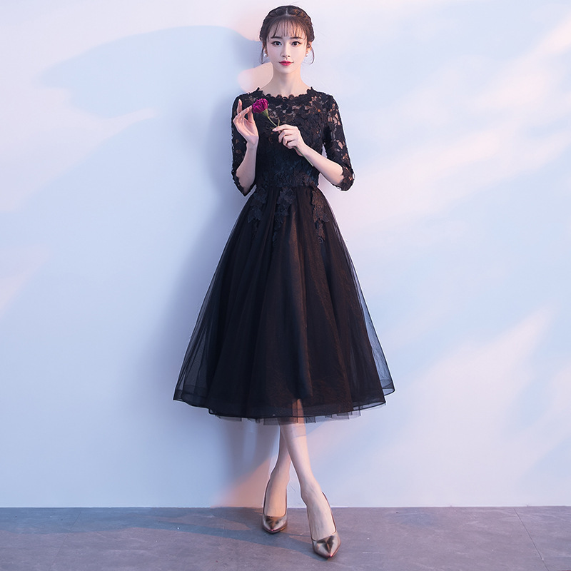 Banquet Evening Dress 2026 New Style Short Front Long Back Elegant Party Casual Dress Black Swing Evening Dress Banquet Evening Dress 2026 New Style Short Front Long Back Elegant Party Casual Dress Black Swing Evening Dress