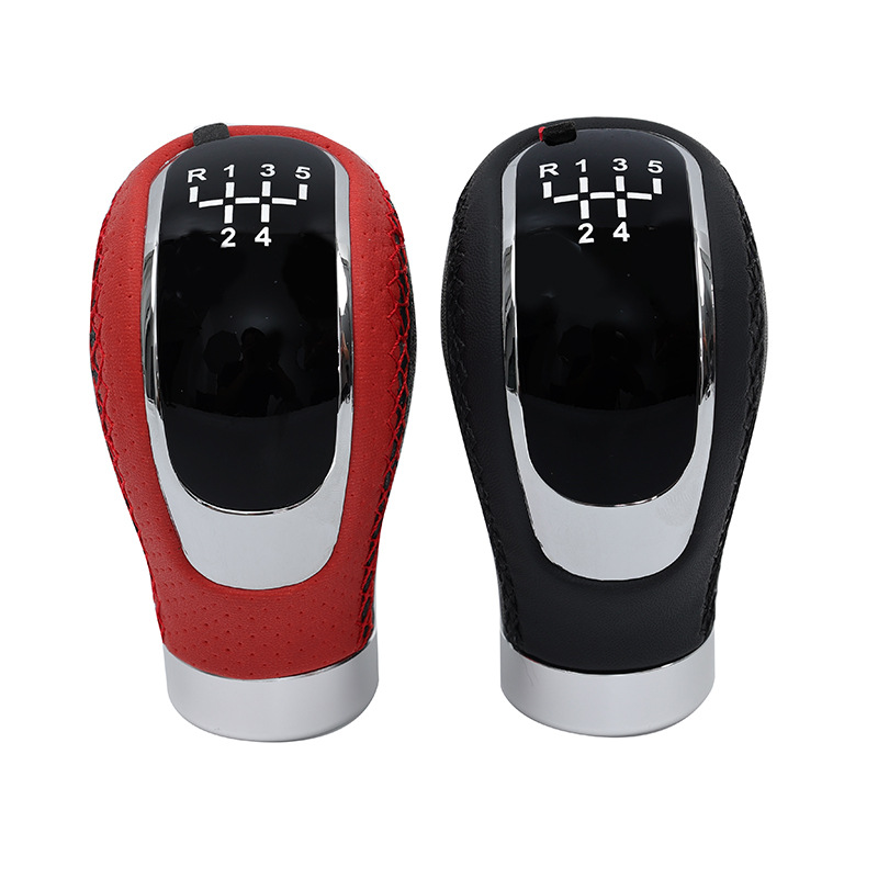 Pomo de palanca de cambios universal rojo y negro para modificación de automóviles, accesorio de cabina de estilo cuero transfronterizo. image 5