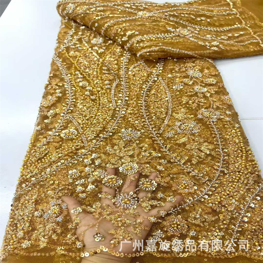 Europa, América y África nuevos tubos de perlas sequin bordado vestido de boda tela de encaje vestido de boda africano encaje
