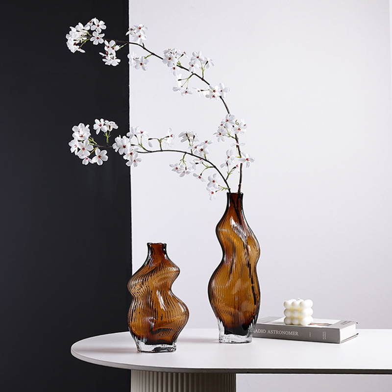 Florero Irregular de Vidrio Hidropónico con Boca Estrecha para Mesa de Comedor image 4