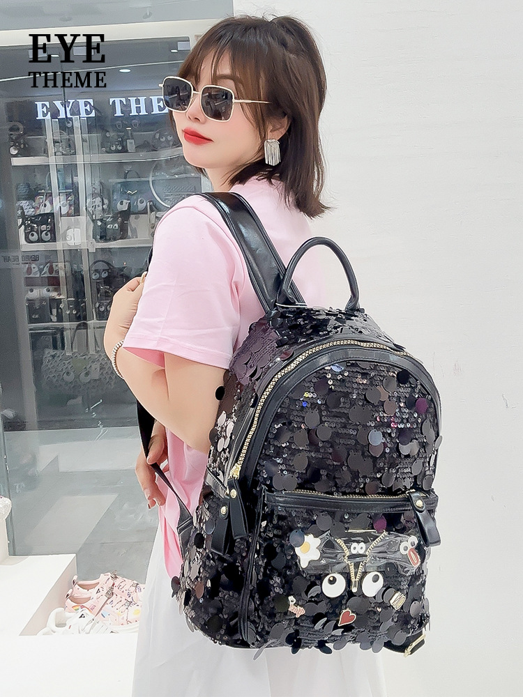 Color brillante material especial de cuentas sequinilla de gran capacidad cremallera mochila personalidad nueva mochila de viaje 2612 #