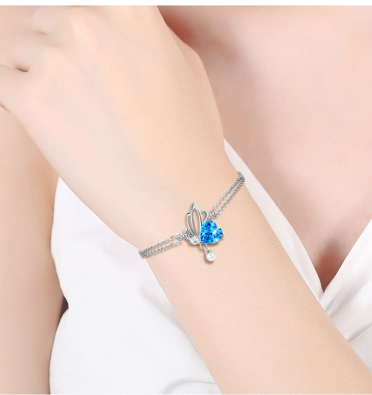 Simple Style Butterfly Sterling Silver Inlay Crystal Bracelets display picture 3