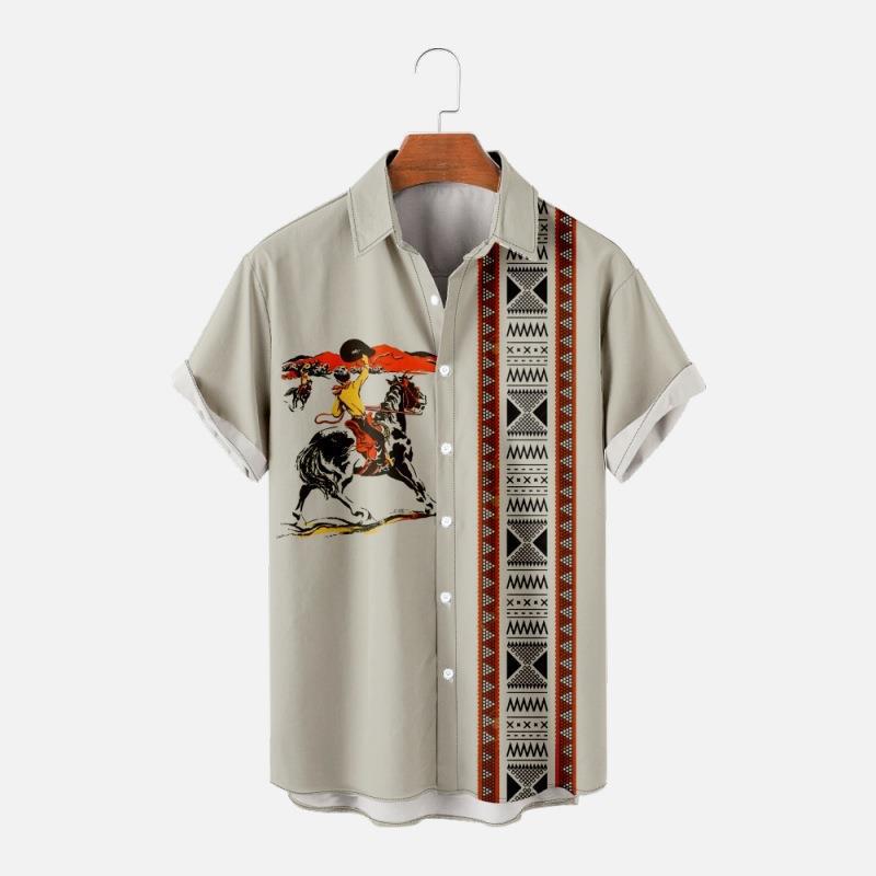 2024 Amazon New Cross-borDer Wrangler StripesD Elements 3D PrinteD TrenDyy Casual Short-sleeveD Shirt Men's Top