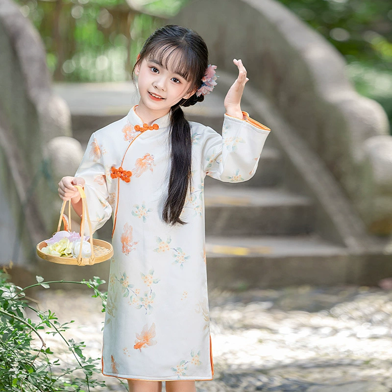 Детский осенний чхонсам, ретро бархатное этническое платье, Hanfu, этнический стиль