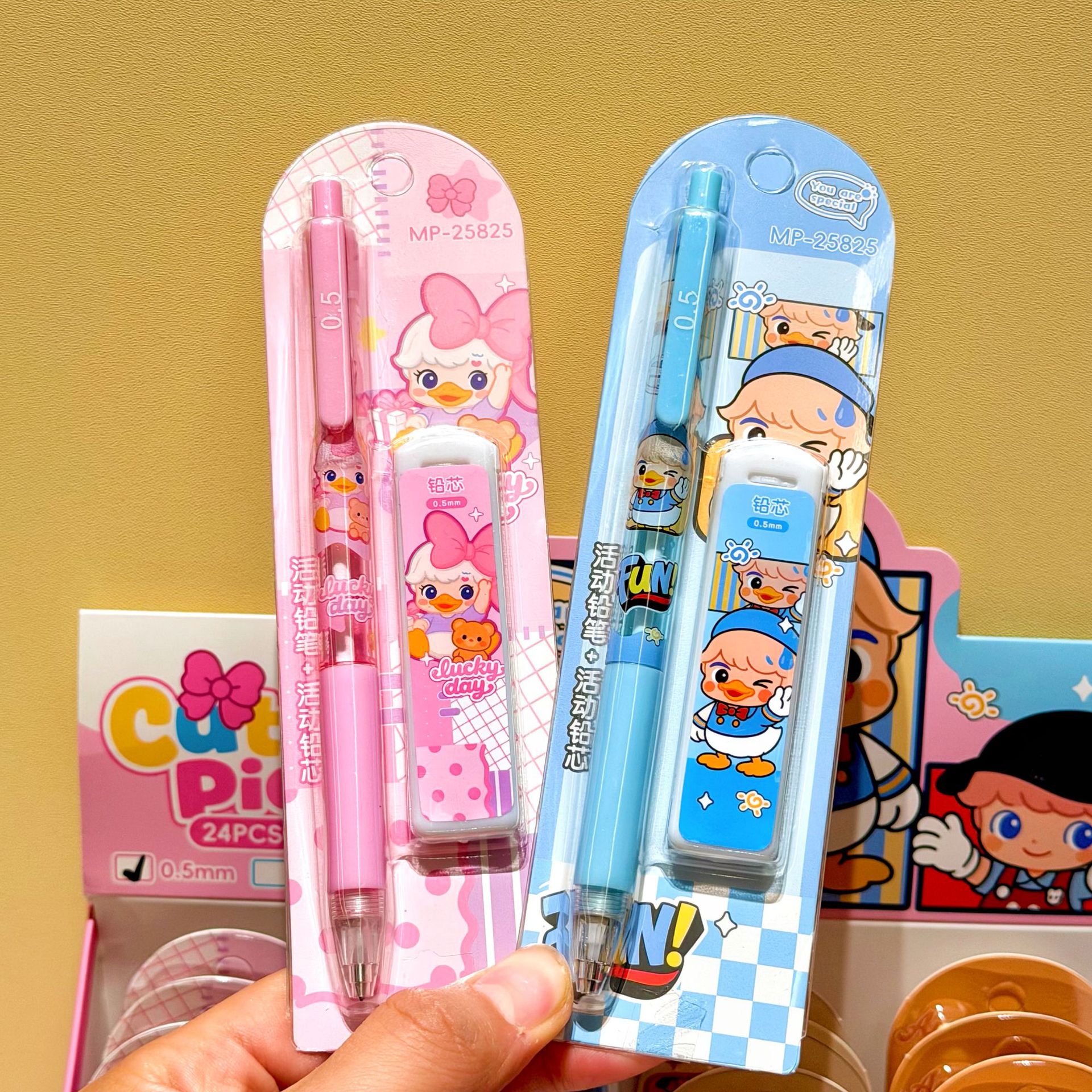 Lápices lindos de niña con juegos de lápiz de actividad, lápiz automático de alto valor facial, papelería y artículos de escritura para estudiantes