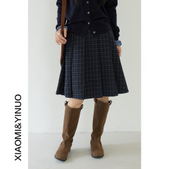 【欧凡】学院风复古格子高腰百褶半身裙女2025秋季显瘦A字裙3179