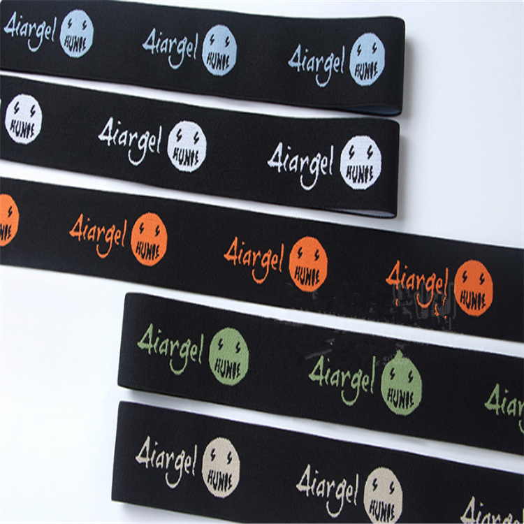 4cm提花松紧带黑色笑脸弹力尼龙牛筋带 白色橙色字母贴皮肤橡筋带