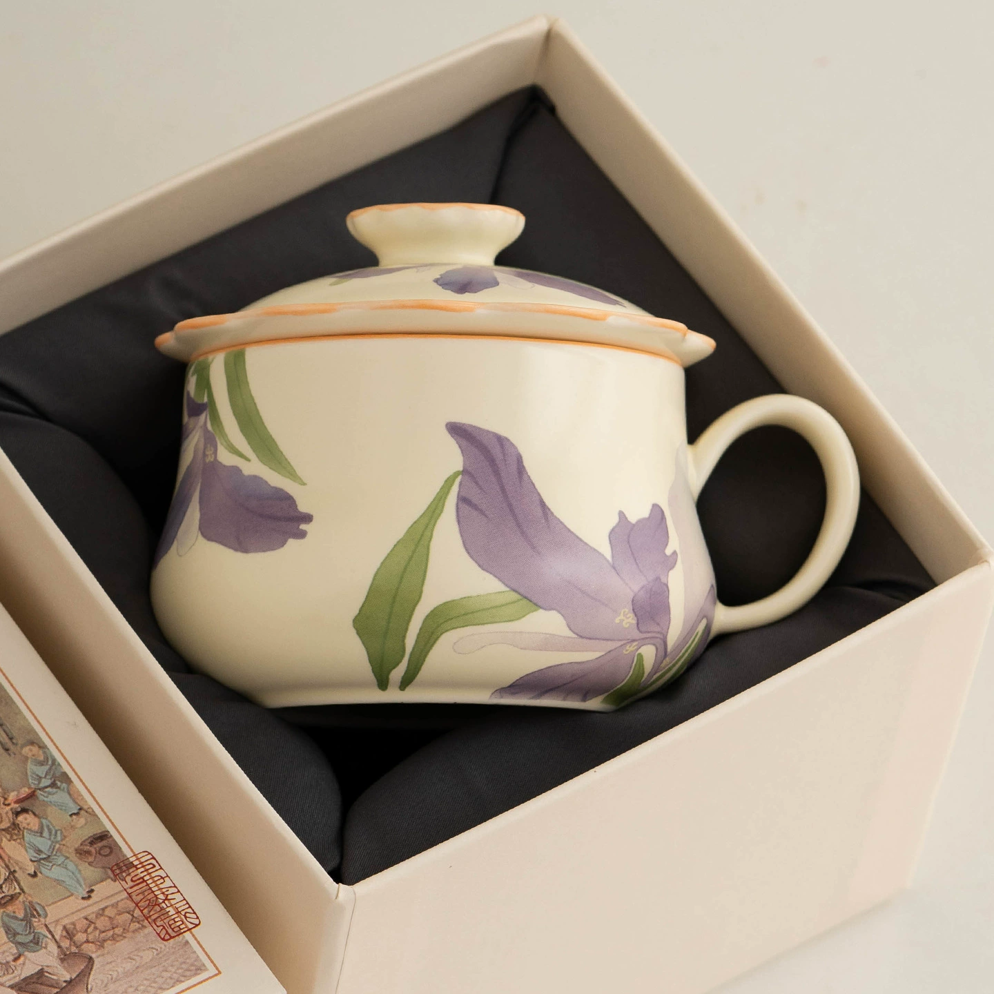 Factory beige glaze iris ceramic cup tea cup office tea water separation cup high-looking tea cup