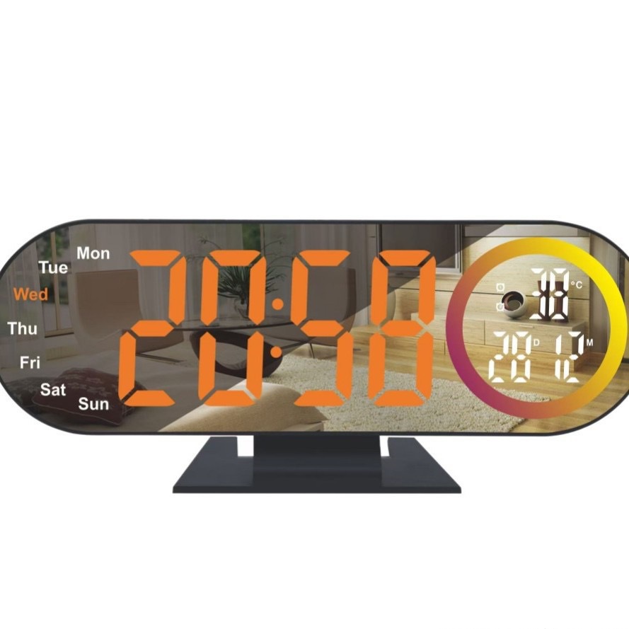 Reloj Despertador Digital LED Espejo de Plástico con Luz Nocturna y Cuenta Atrás