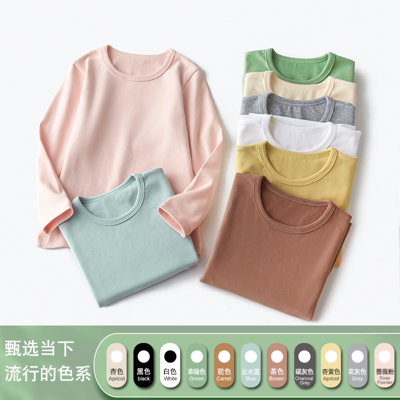 2022 new pattern Boy Long sleeve T-shirt Spring and autumn payment children T-shirts keep warm Base coat girl baby jacket Brushed