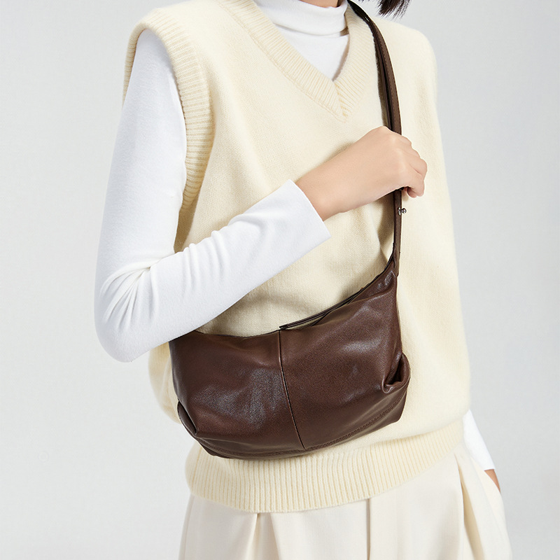 Genuine Leather Women's Underarm Bag 2025 New Retro Crossbody Bag High-Quality Texture Commuter Bag Fashion Versatile Shoulder Bag - Thumbnail 2