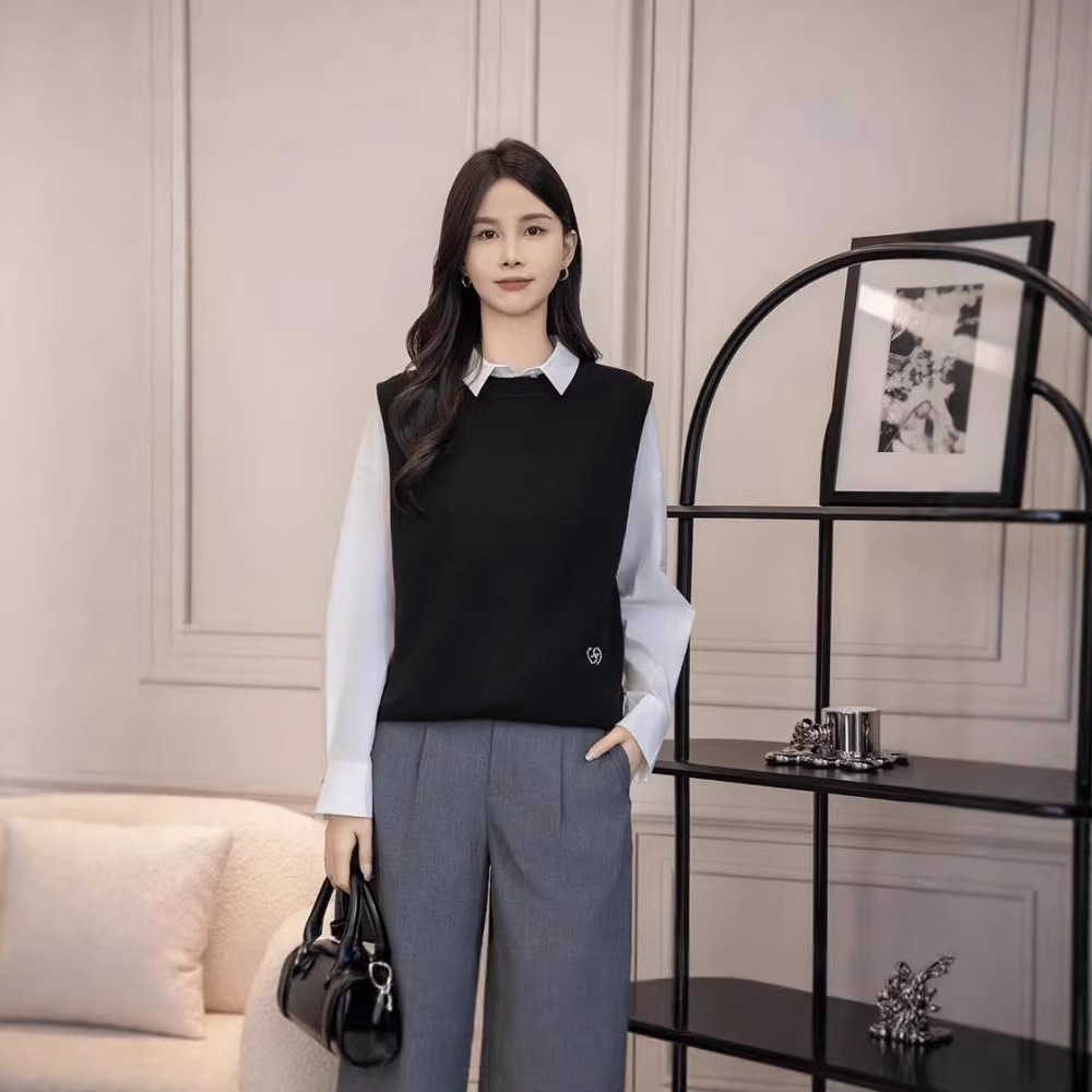 Áo len cổ lọ nữ dệt kim không tay form suông — đen chi tiết 3