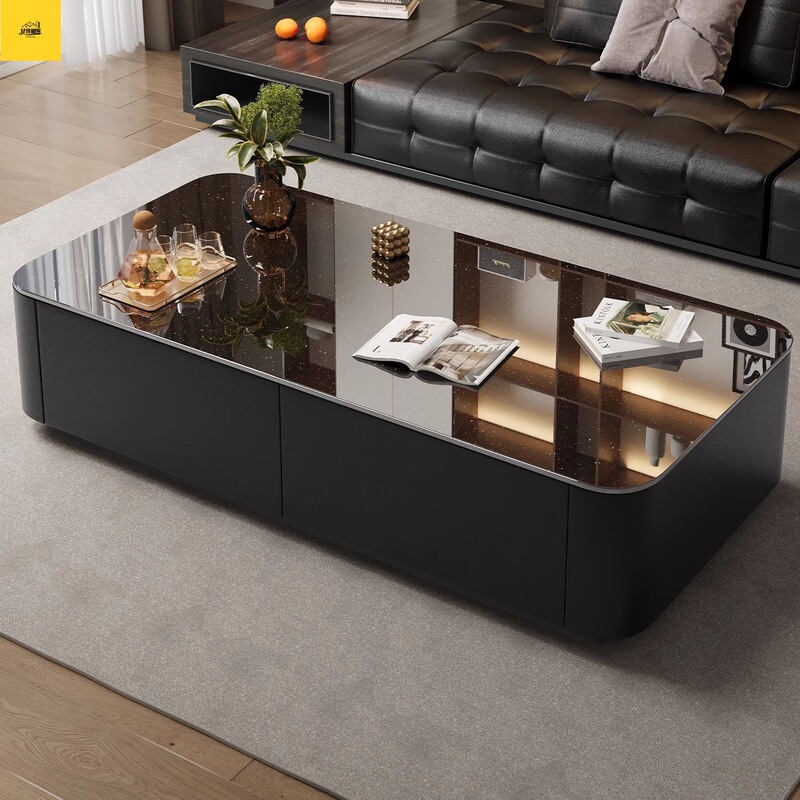 Italian-Style Starlight Glass Coffee Table for Small Living Rooms, High-End Modern Minimalist Slate Coffee Table and Tv Cabinet Set