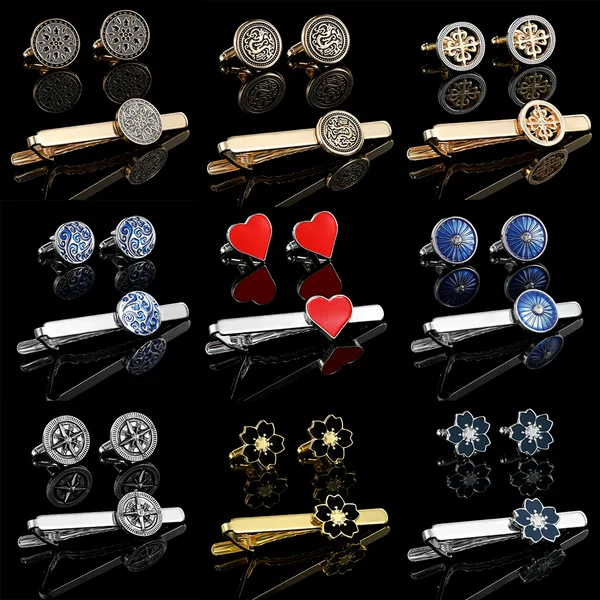 European and American Fashion Red Heart Cherry Blossom Tie Clip Men's Business Casual Tie Clip Cufflinks suit Temu Accessories