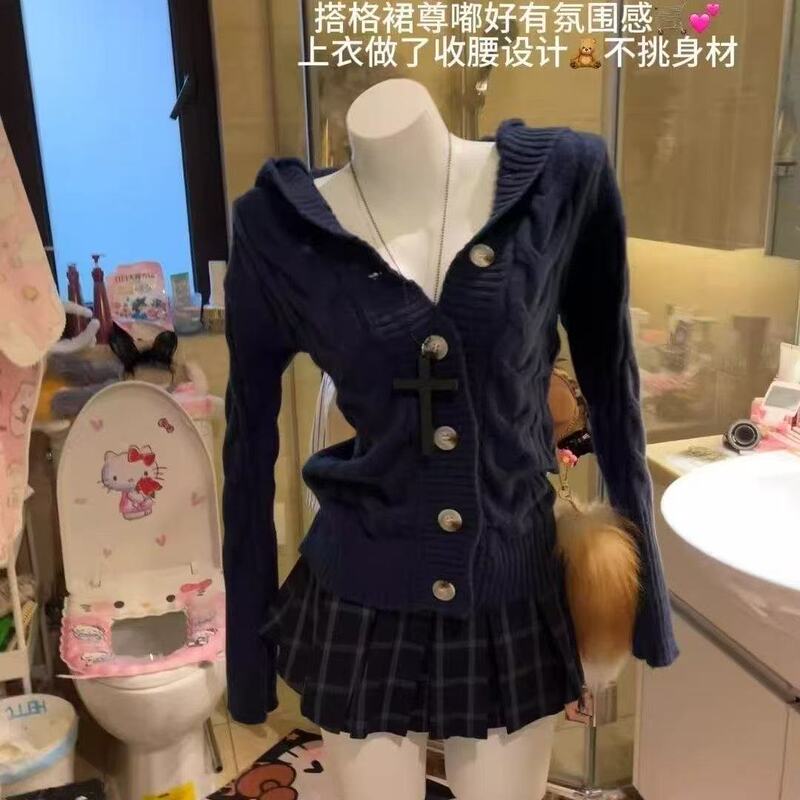 新款宽松连帽慵懒毛衣外套牛角麻花针织衫东京上衣时记|undefined