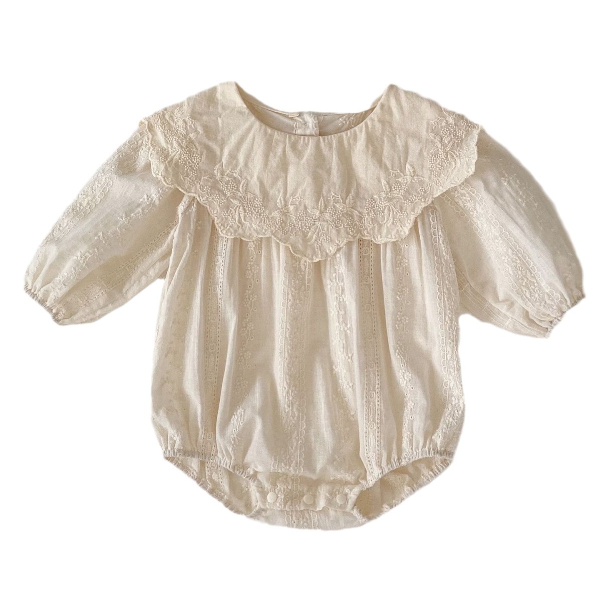 2024 primavera ropa de bebé estilo occidental flor bordada mameluco femenino bebé grande solapa manga larga vestido para Hermanas