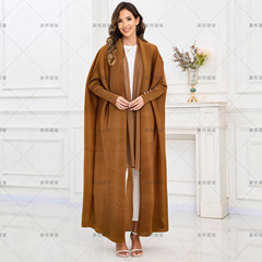 中东跨境大码女装阿巴亚礼服三宅一生褶皱abaya开衫蝙蝠袖外套长
