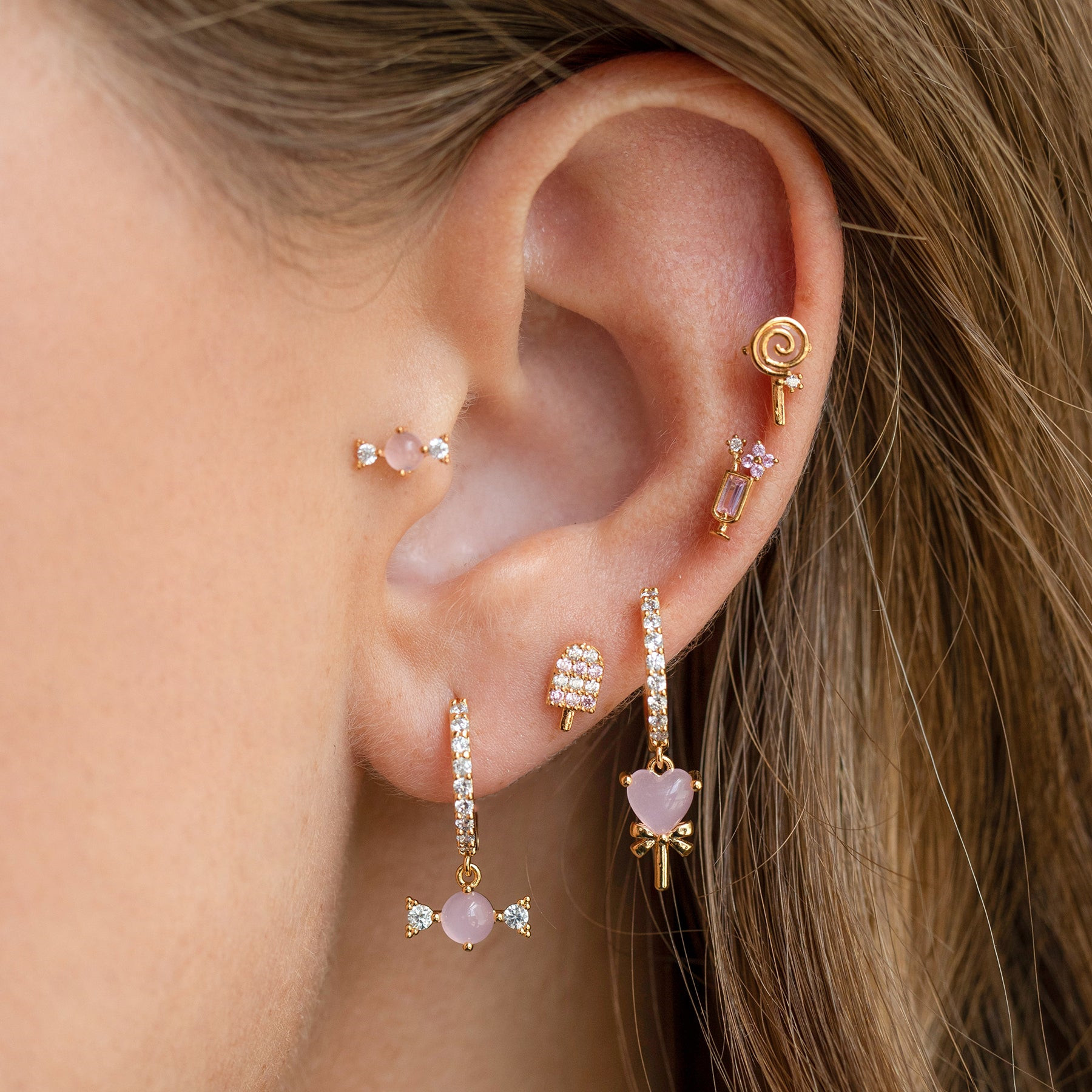 Streetwear Geometric Brass Ear Studs Plating Zircon Copper Earrings display picture 3