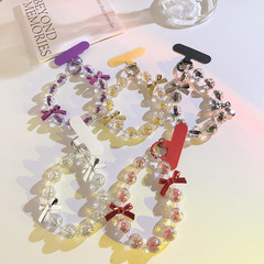 小清新ins透色水晶珠珠鏈蝴蝶結串珠飾品ccd相機拍立得掛件腕帶式