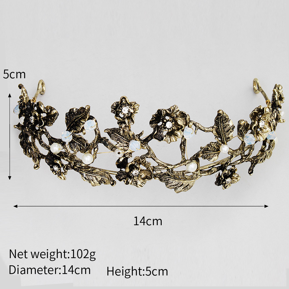 European And American Diamond-encrusted Pearl Flower Crown Headdress Wedding Studio Shooting Hair Accessories Retro Alloy Crystal Bridal Crown