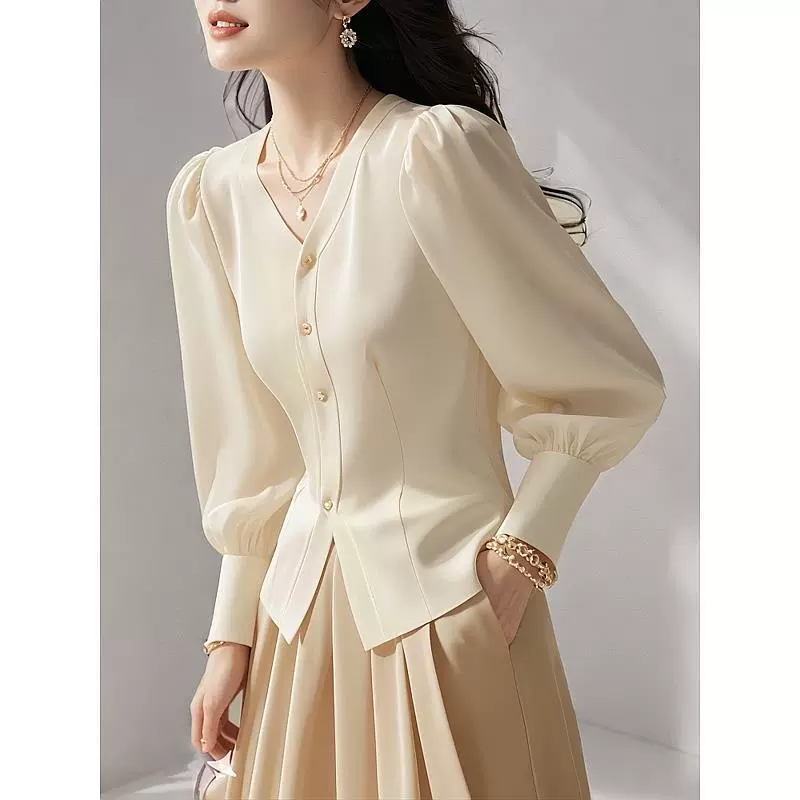 Ав Autumn apricot shirt, Chanel style, french style