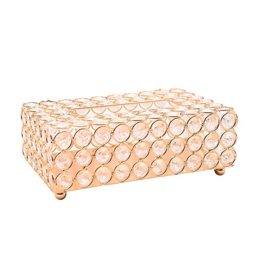 Nordic light luxury style Ins gold-plated iron handmade paper towel holder, crystal gold transparent living room tissue storage box