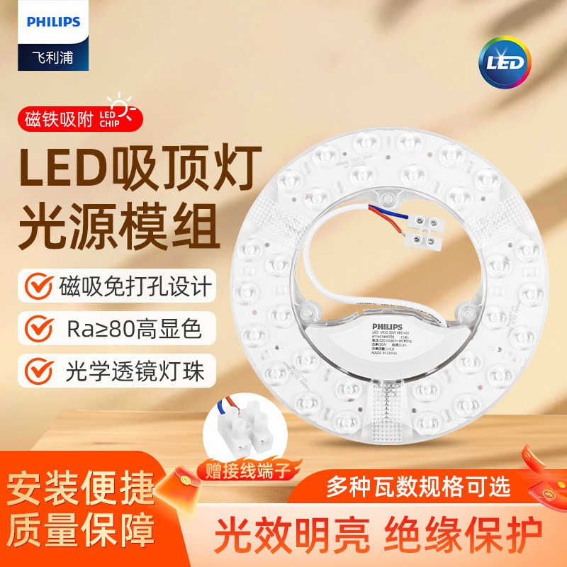 Philips round ceiling light LED bulb replacement, magnetic light panel upgrade, light source module modification, eye-protection lens patch