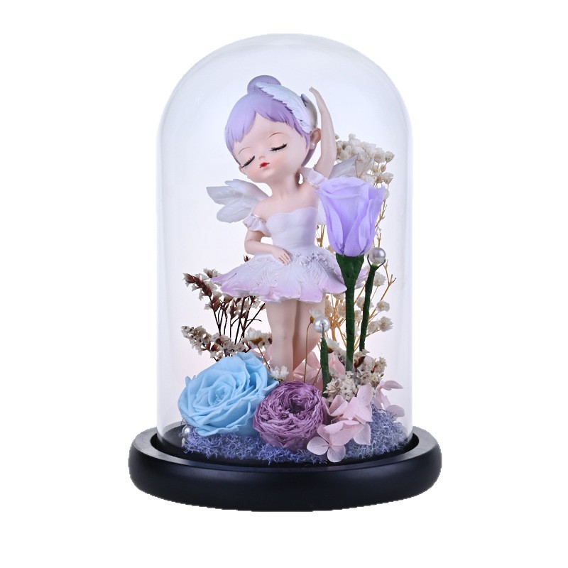 Naxi reina flor eterna cubierta de cristal gato hadas muñeca decoración serie Rosa flores al por mayor qixi regalo