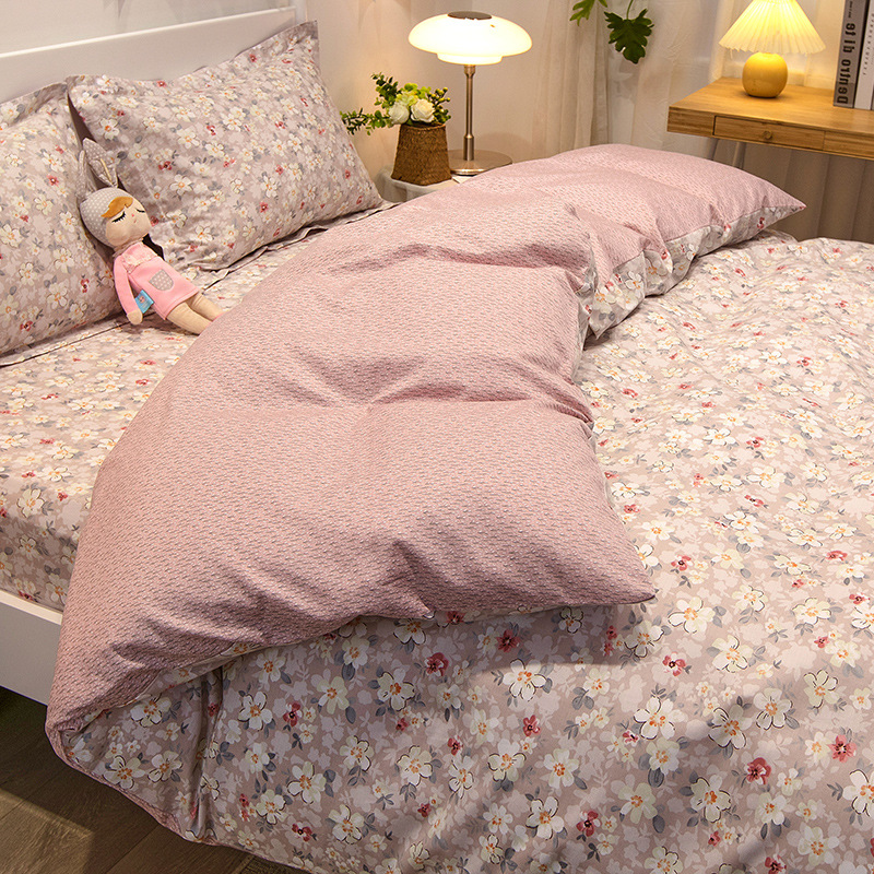 Ropa de cama de algodón de cuatro piezas de algodón 2025 nuevo estilo fresco edredón floral ropa de cama de dormitorio de tres piezas para cuatro estaciones