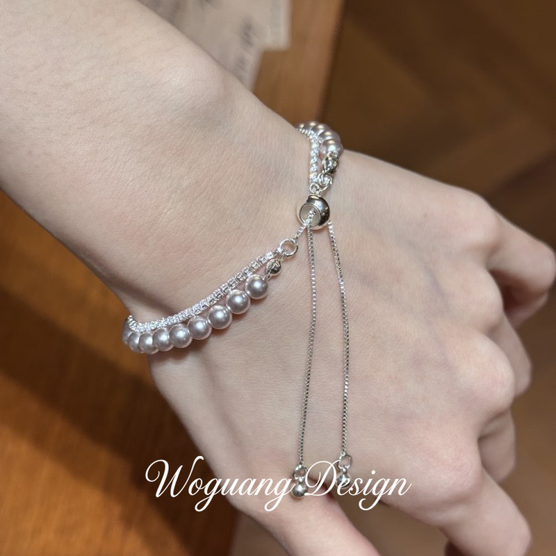 Manta Rose Pearl Zircon Double-Layer Pull-Out Bracelet, Fashionable and Simple Bracelet, Light Luxury, High-End Niche Jewelry