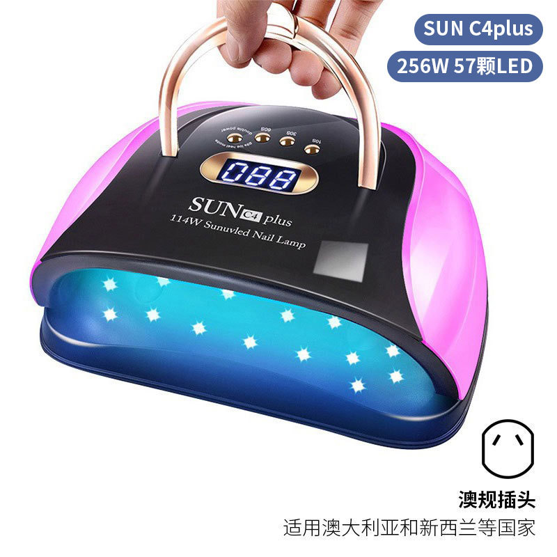 Lámpara de uñas de alta potencia de 256W con mango para principiantes, lámpara de curado de gel para esmalte de uñas, lámpara de fototerapia de secado rápido con colores deslumbrantes para uso transfronterizo.