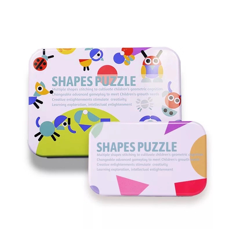 Weiweihu rompecabezas de madera para niños rompecabezas caja de hierro formas geométricas inteligencia rompecabezas rompecabezas divertido juguete