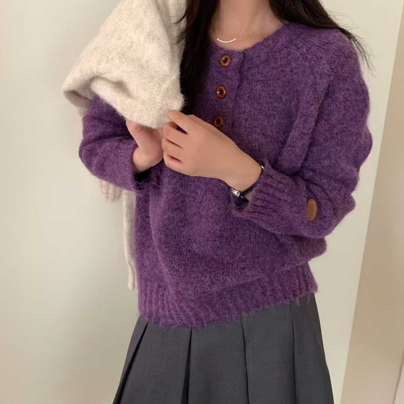 温柔风圆领套头毛衣女2025秋冬新款慵懒风宽松软糯针织衫休闲上衣|undefined
