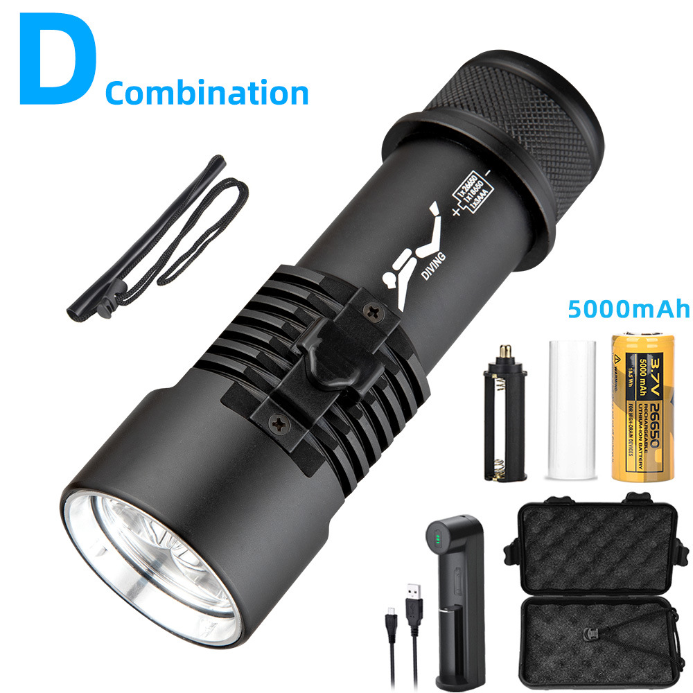 듀얼 광원 T6 황색등 + L2 백색등 (1 26650 배터리 5000mAh + C1 충전기 플라스틱 박스)
