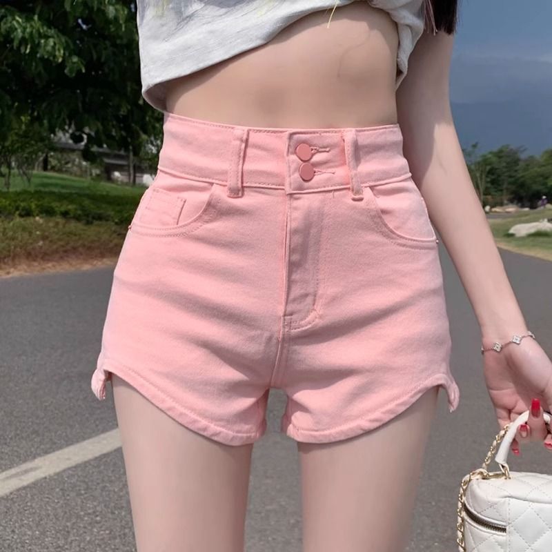 Pink Denim Shorts Women's Summer New 2024 Sweet Spice Girls Slim-Fit Slimming All-Match Tight Hip Hot Trendy Pants