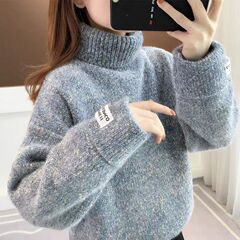 仿貂绒毛衣女加厚冬季2025新款秋冬装高领条纹上衣休闲针织打底衫