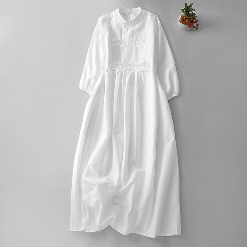 Tranquility in the World Cotton and Linen High-end White dress Elegant Artistic Style Mid-length Skirt Women's Summer